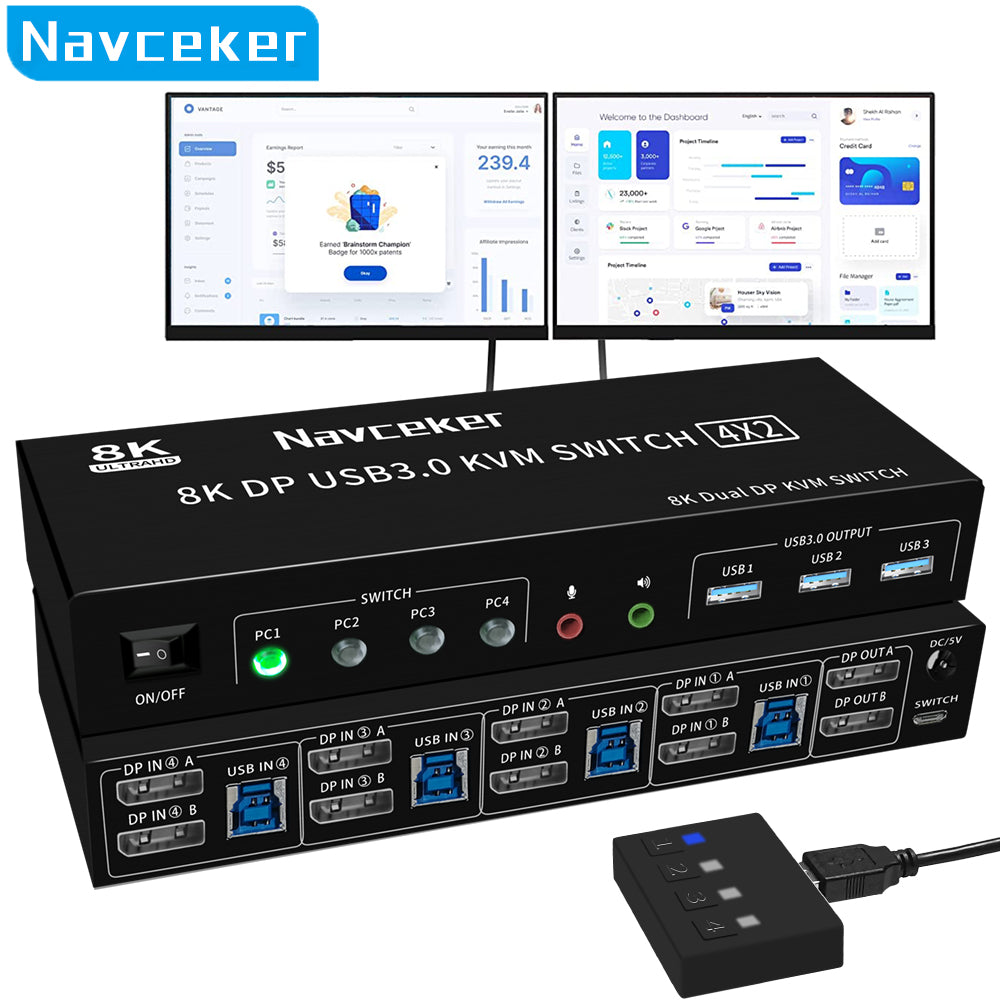 Kvm Switch 2 Monitors 2 Computers Display Port 4K 165Hz Hotkey Switching Displayport Kvm Switch