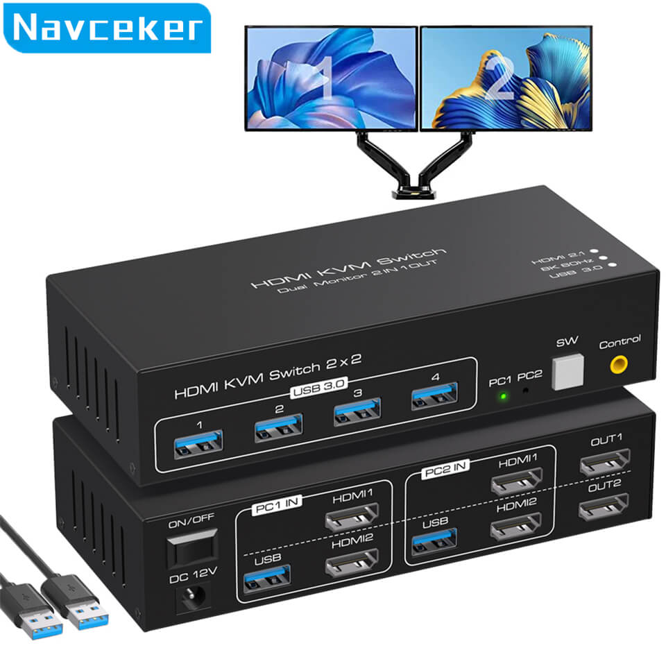 Navceker Switcher HDMI 2.1-compatible 4K 120Hz 4 in 3 in 1 out 8K 60Hz  Switch Splitter adapter IR Remote For PS5 PS4 Projector
