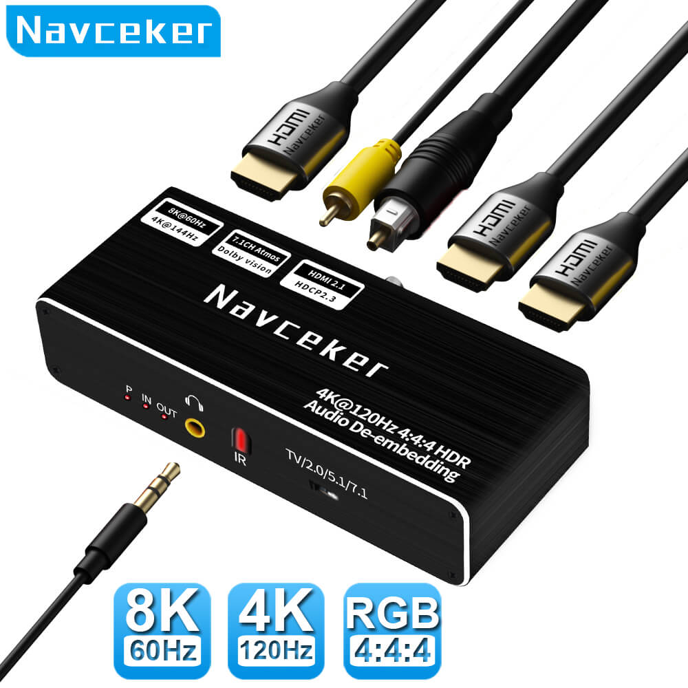 8K HDMI 2.1 Extractor Audio 4K 2160P 120Hz RGB HDMI Splitter Atmos PS5 ...