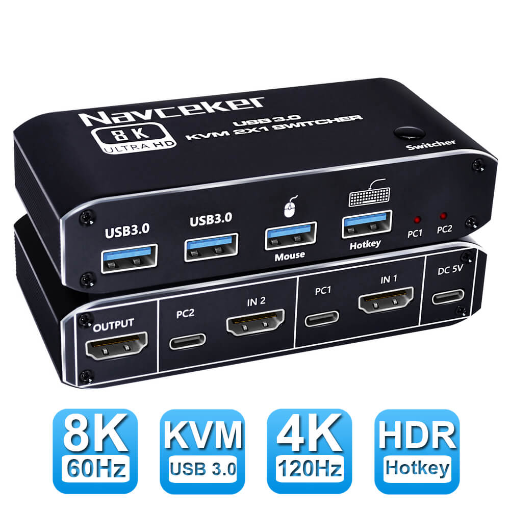 8K KVM Switch HDMI 2.1 4K 120Hz USB 3.0 KVM Switcher for 2