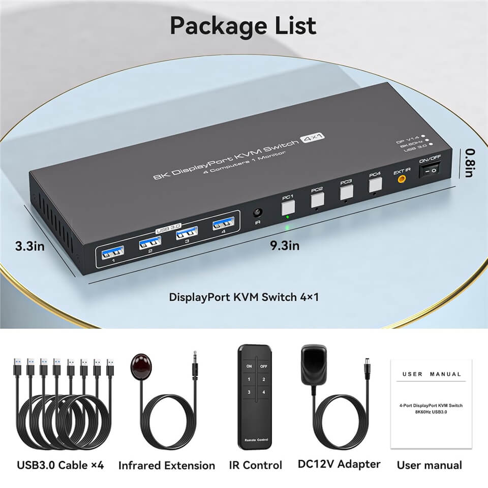 8K DP KVM Switch 4x1