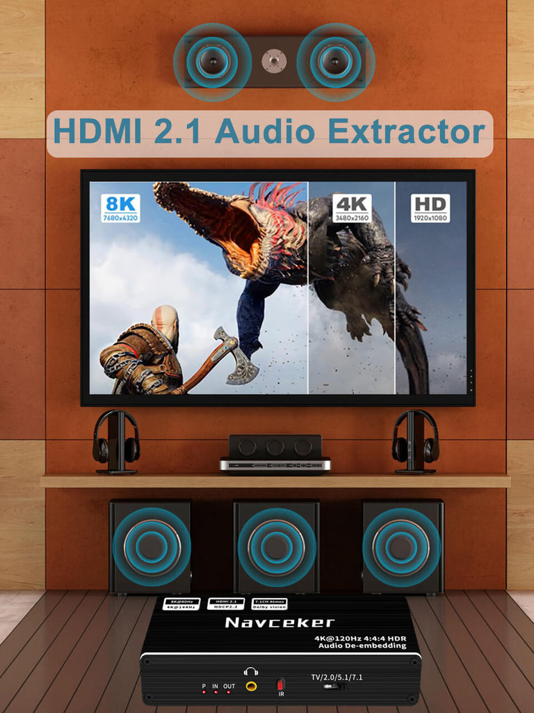 8K HDMI 2.1 Extractor Audio 4K 2160P 120Hz RGB HDMI Splitter Atmos PS5 –  Navceker Store