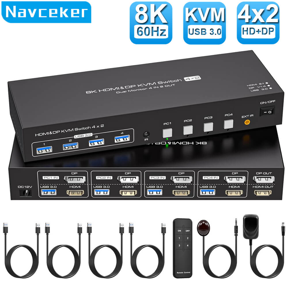 8K HDMI+DP KVM Switch 4x2