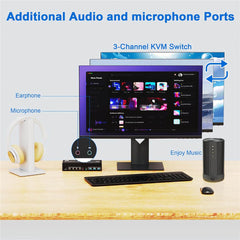 8K HDMI DP KVM Switch 3 Monitors