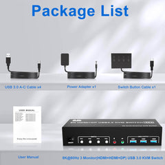 8K HDMI DP KVM Switch 3 Monitors