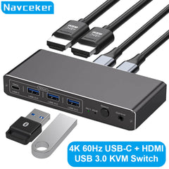 USB C + HDMI KVM Switch 100W PD