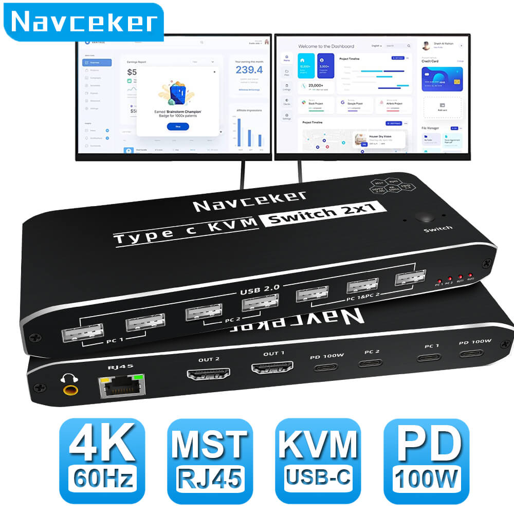 4K USB C KVM Switch 2 Monitors 2 Laptops Dual Thunderbolt Dock Station ...