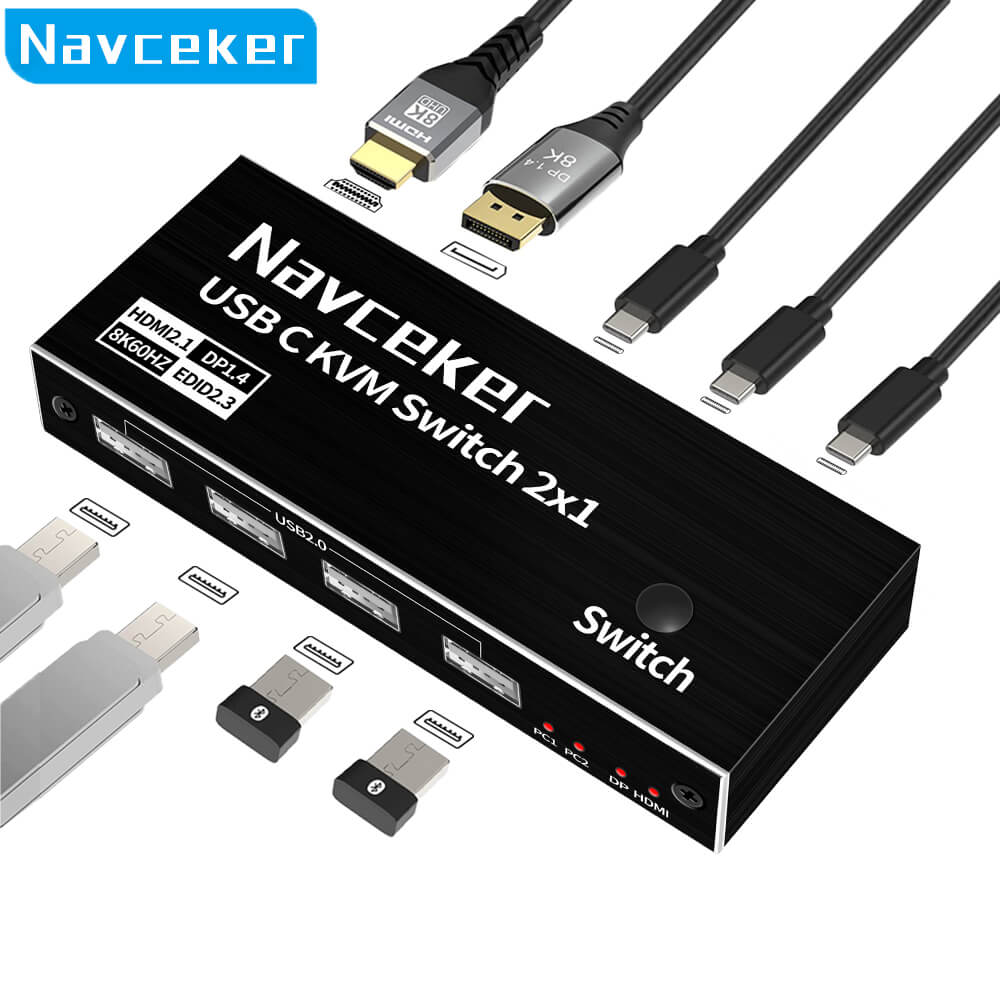 8K USB C KVM Switch Thunderbolt USB Switch 2 Computer Laptop 1 Monitor