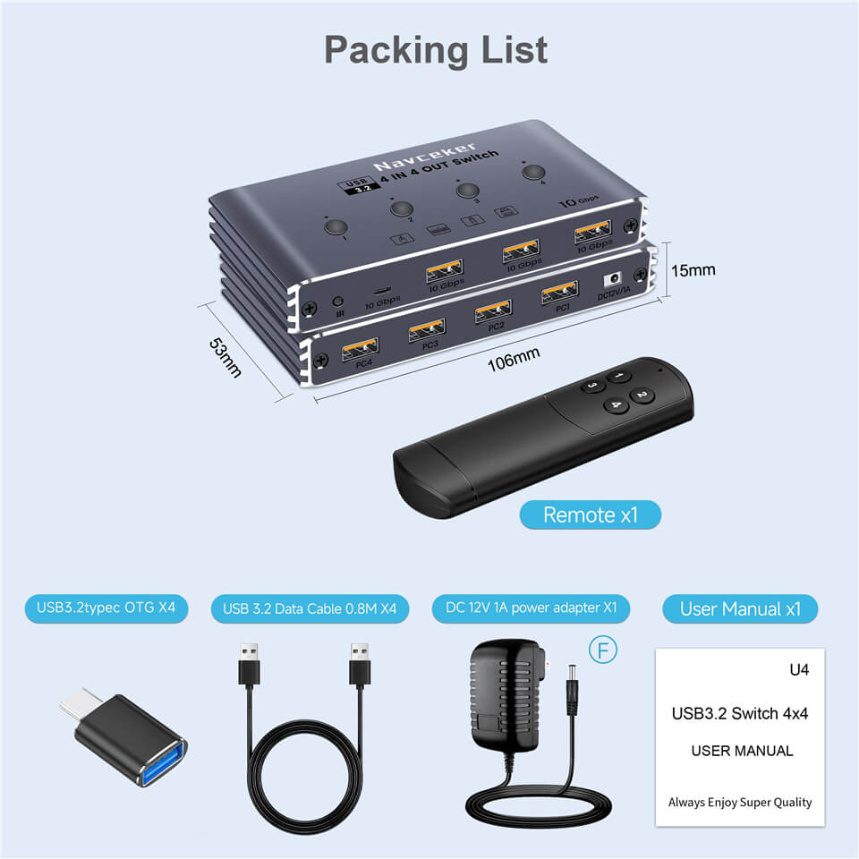 USB 3.2 Switch for 4 Computers