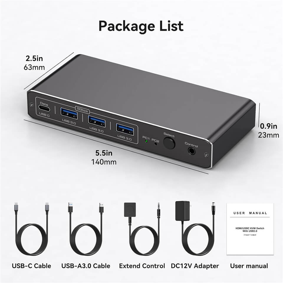 USB C + HDMI KVM Switch 100W PD