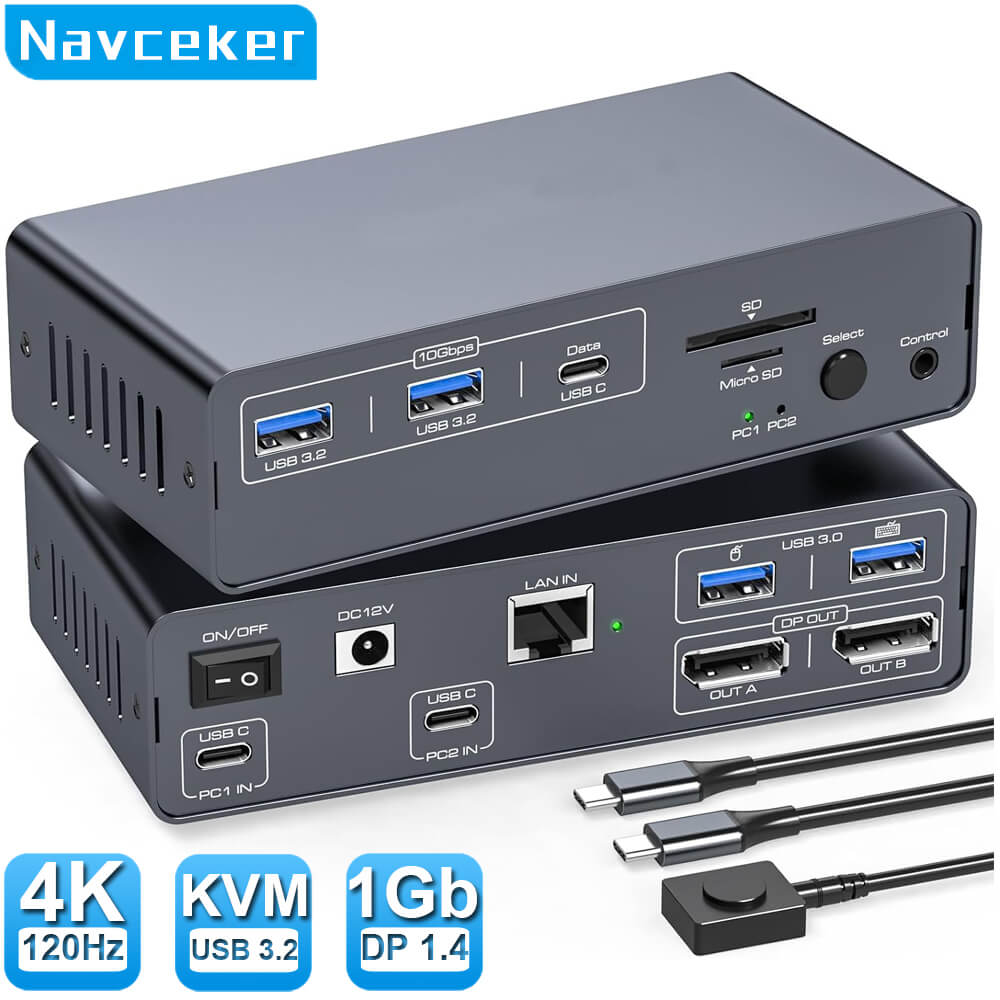 USB C KVM Dock Dual Monitor 4K 120Hz