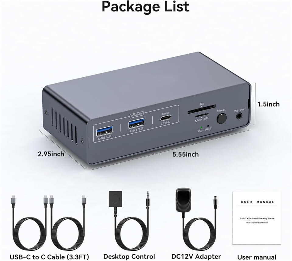 USB C KVM Dock Dual Monitor 4K 120Hz