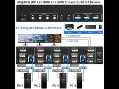 8K HDMI DP KVM Switch 3 Monitors