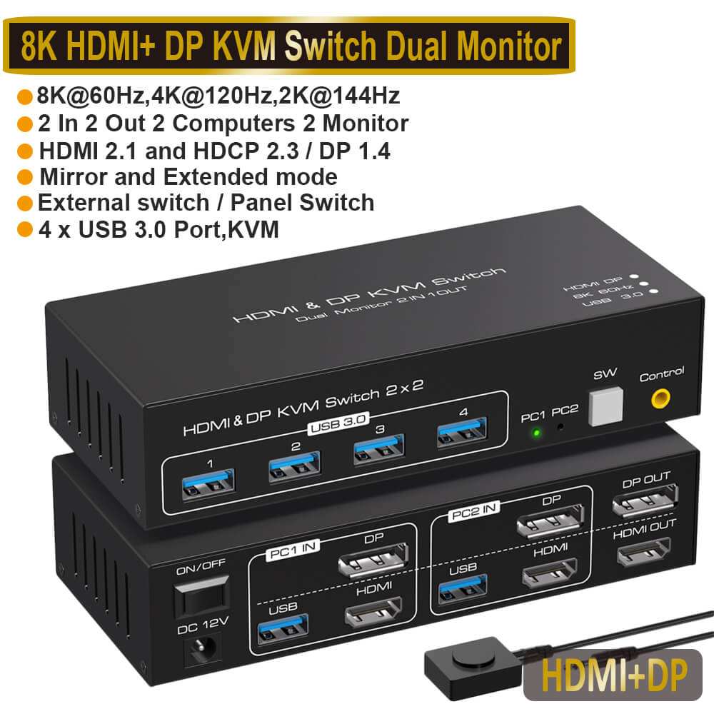 Kvm Switch 4 Computers Navceker 8K HDMI KVM Switch 1 Monitors 4