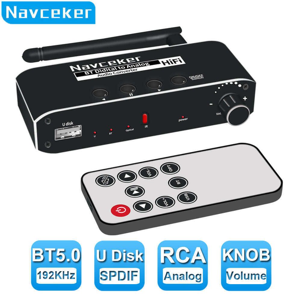 192KHz DAC Bluetooth Music Receiver Digital to Analog Audio Converter ...