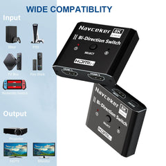 8k HDMI Switch 2.1, High Speed 48Gbps 4K 120hz BI-direction Splitter Switch  2-port Compatible with Xbox PS5 PS4 pro 8K HDTV 